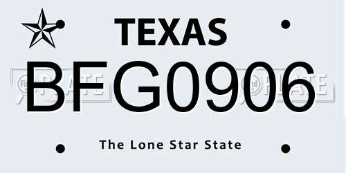 BFG0906 Texas License Plate