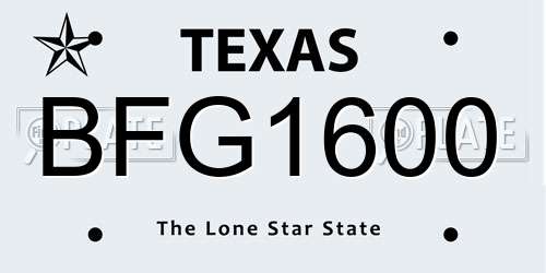 BFG1600 Texas License Plate