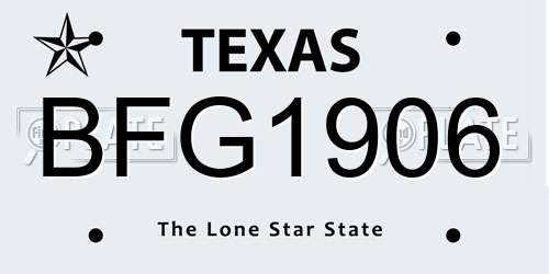 BFG1906 Texas License Plate