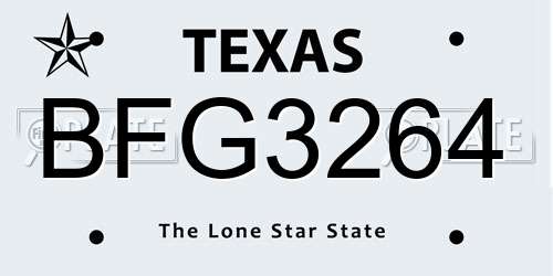 BFG3264 Texas License Plate