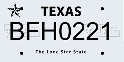 BFH0221 Texas License Plate