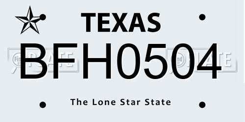 BFH0504 Texas License Plate