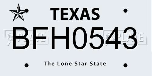 BFH0543 Texas License Plate