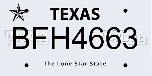BFH4663 Texas License Plate