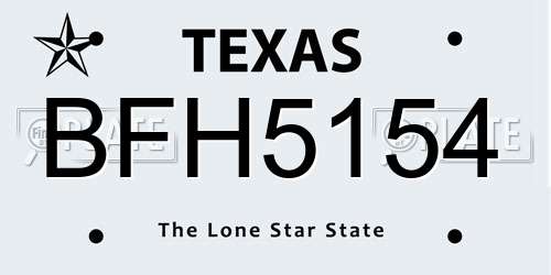 BFH5154 Texas License Plate
