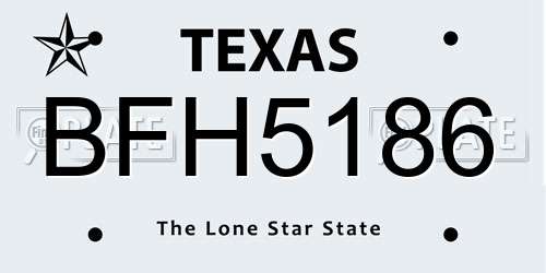 BFH5186 Texas License Plate