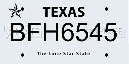 BFH6545 Texas License Plate