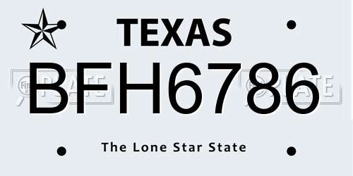 BFH6786 Texas License Plate