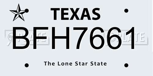 BFH7661 Texas License Plate
