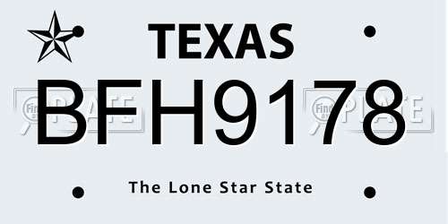 BFH9178 Texas License Plate