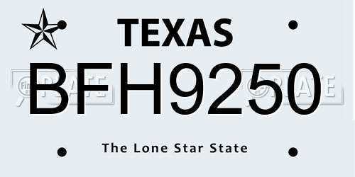 BFH9250 Texas License Plate