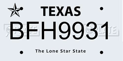 BFH9931 Texas License Plate