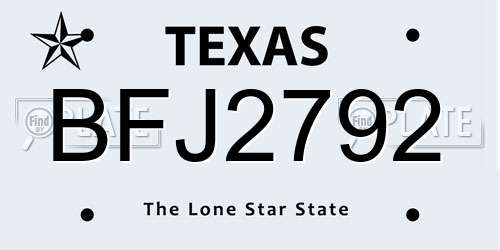 BFJ2792 Texas License Plate