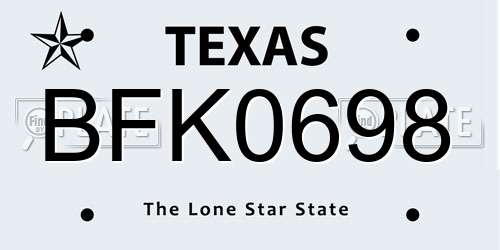 BFK0698 Texas License Plate