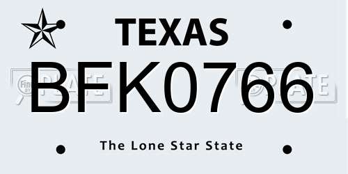 BFK0766 Texas License Plate