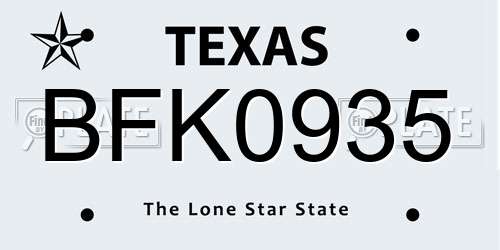 BFK0935 Texas License Plate