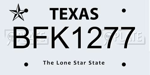 BFK1277 Texas License Plate