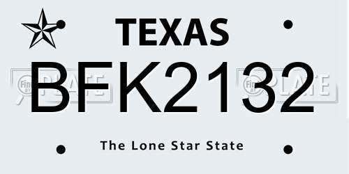 BFK2132 Texas License Plate