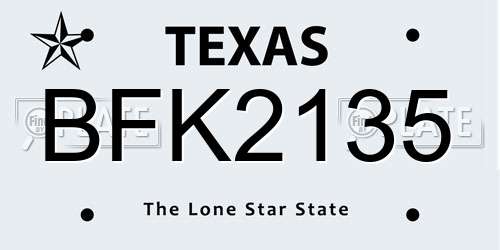 BFK2135 Texas License Plate