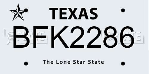 BFK2286 Texas License Plate