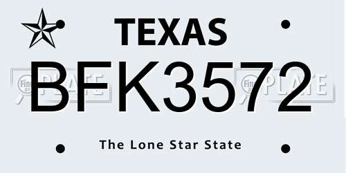 BFK3572 Texas License Plate