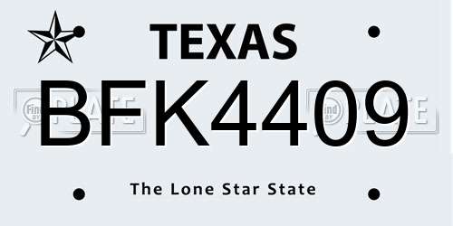 BFK4409 Texas License Plate