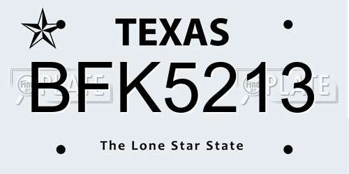 BFK5213 Texas License Plate