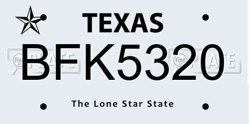BFK5320 Texas License Plate