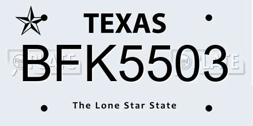 BFK5503 Texas License Plate
