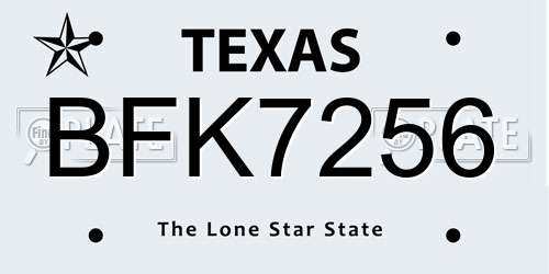 BFK7256 Texas License Plate