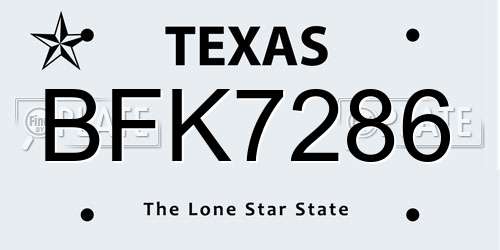 BFK7286 Texas License Plate