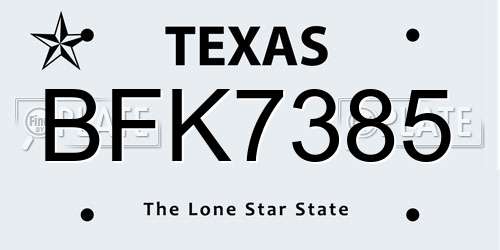 BFK7385 Texas License Plate