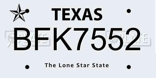 BFK7552 Texas License Plate