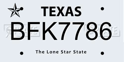 BFK7786 Texas License Plate