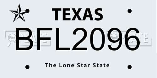 BFL2096 Texas License Plate