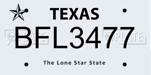BFL3477 Texas License Plate