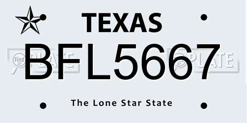 BFL5667 Texas License Plate