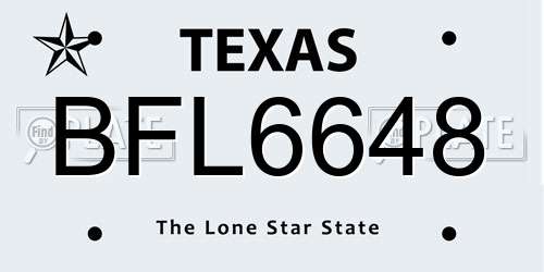 BFL6648 Texas License Plate