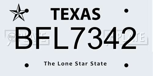 BFL7342 Texas License Plate