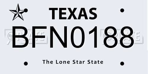 BFN0188 Texas License Plate
