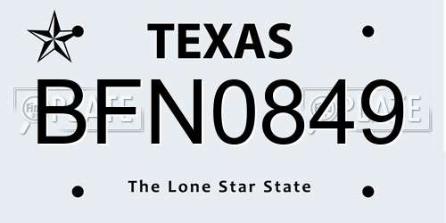 BFN0849 Texas License Plate