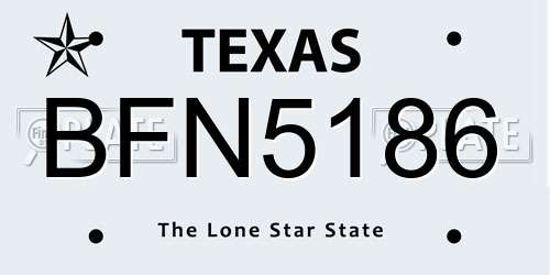 BFN5186 Texas License Plate