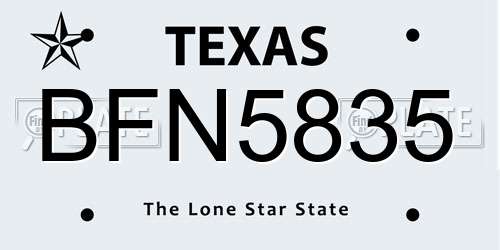BFN5835 Texas License Plate