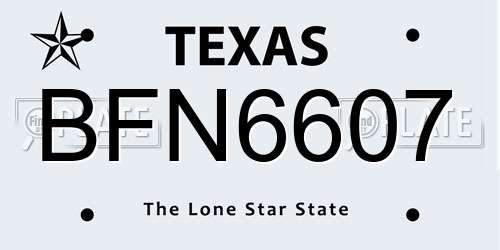 BFN6607 Texas License Plate