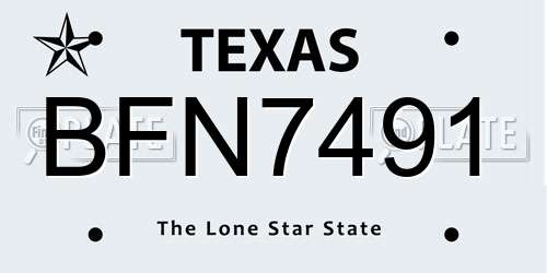 BFN7491 Texas License Plate