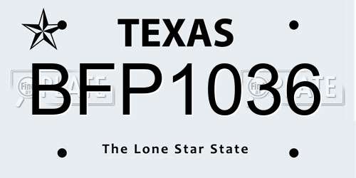 BFP1036 Texas License Plate