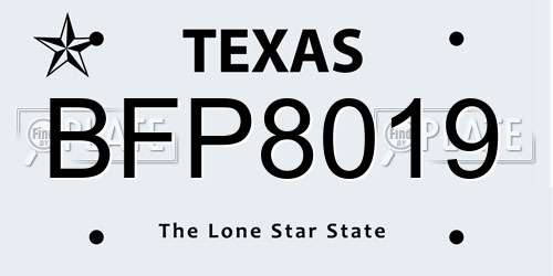 BFP8019 Texas License Plate