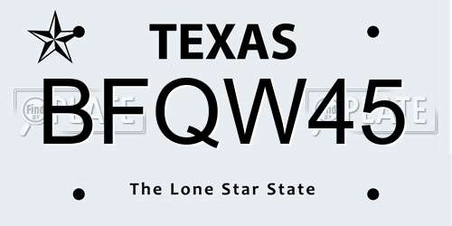 BFQW45 Texas License Plate