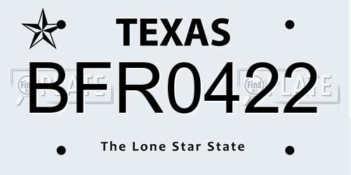 BFR0422 Texas License Plate