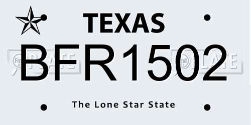 BFR1502 Texas License Plate